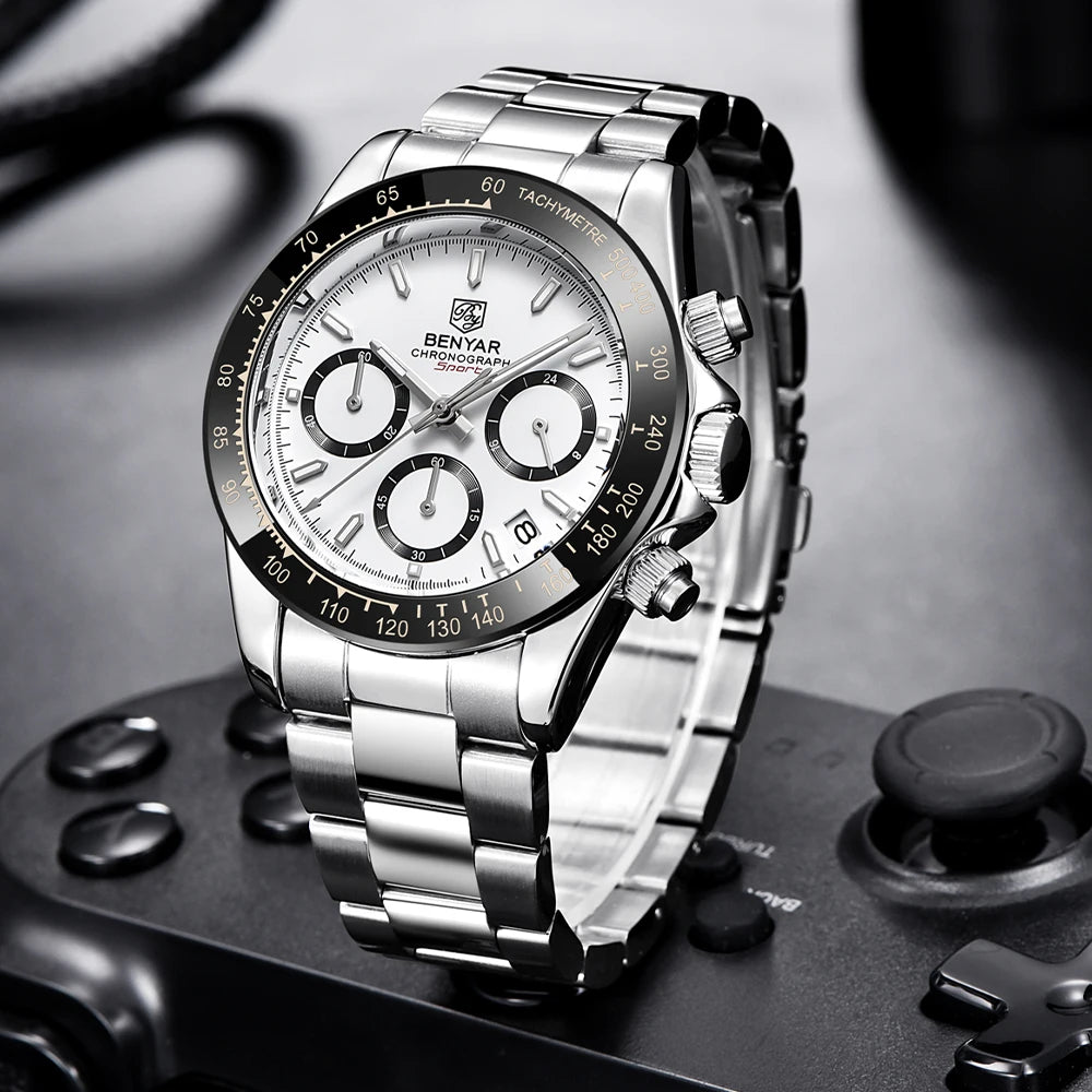 Relojes Hombre 2024 BENYAR nouvelles montres hommes marque de luxe chronographe hommes montres de Sport étanche en acier inoxydable montre à Quartz - Lencensa 