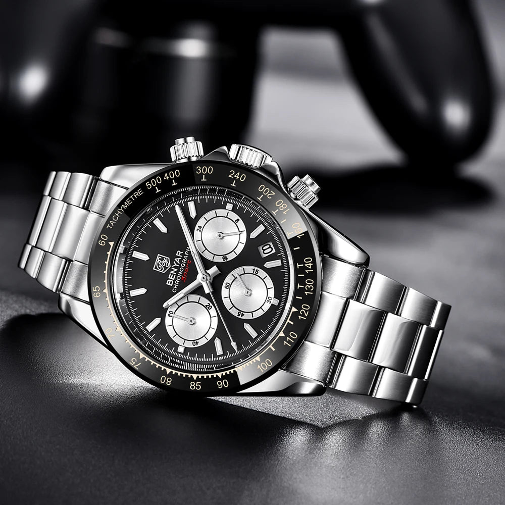 Relojes Hombre 2024 BENYAR nouvelles montres hommes marque de luxe chronographe hommes montres de Sport étanche en acier inoxydable montre à Quartz - Lencensa 