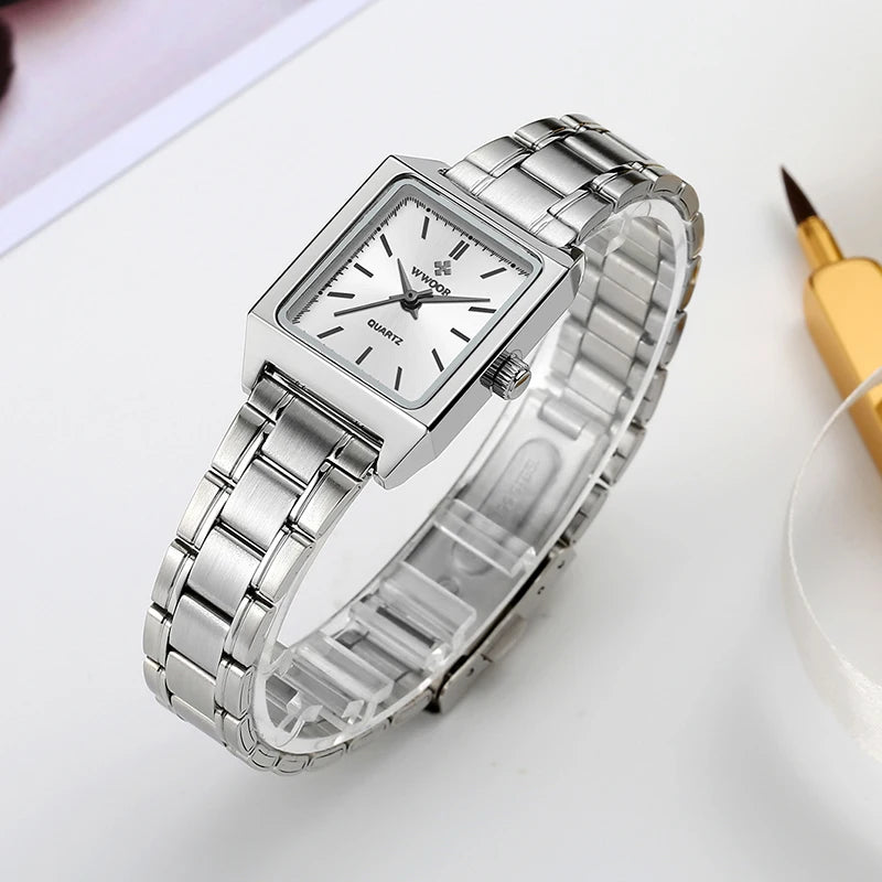 Montre Femme 2024 WWOOR marque de luxe femmes montres mode Rectangle petite Montre Femme Quartz robe dames Bracelet Montre-Bracelet