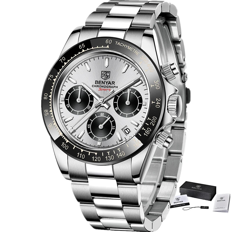 Relojes Hombre 2024 BENYAR nouvelles montres hommes marque de luxe chronographe hommes montres de Sport étanche en acier inoxydable montre à Quartz - Lencensa 