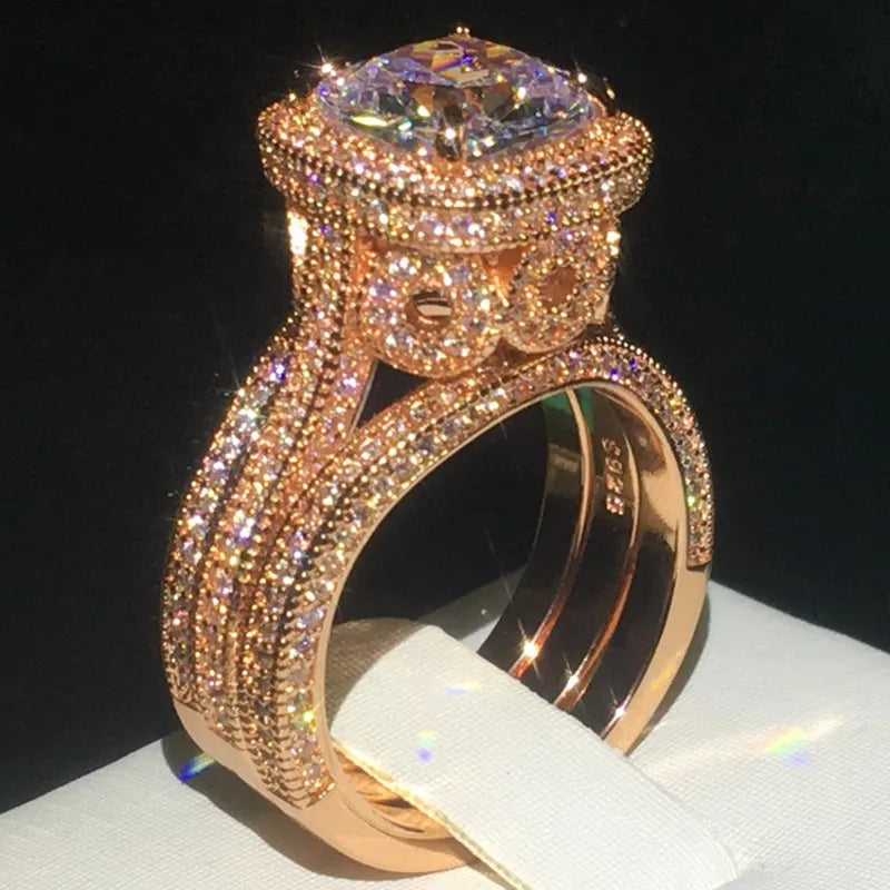 Ensemble de matiques vintage en or rose 18 carats pour hommes et femmes, diamant CZ, bijoux en argent regardé 925, matiques de fiançailles et de mariage, 3 en 1