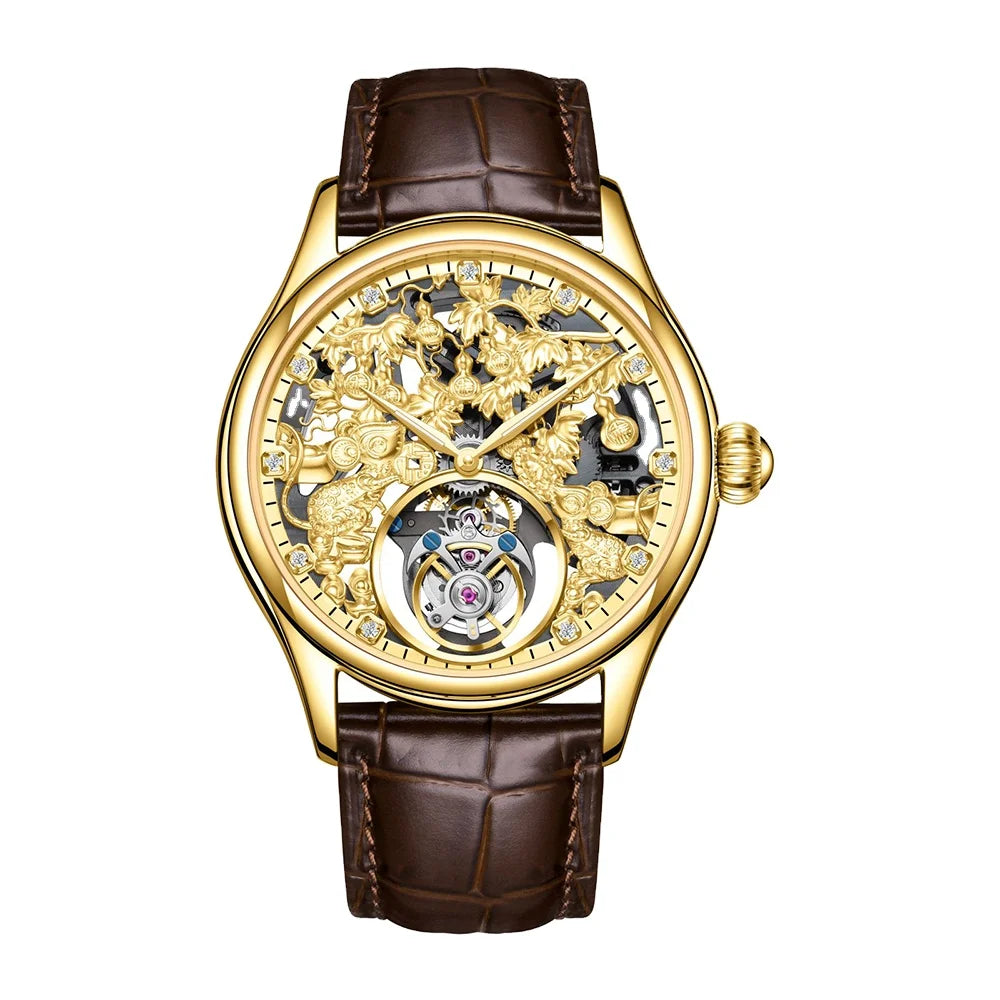 Montre Homme Original Brand Aesop 7071G Luxury Design Men Automatic Watch Skeleton Mechanical Tourbillon Watches