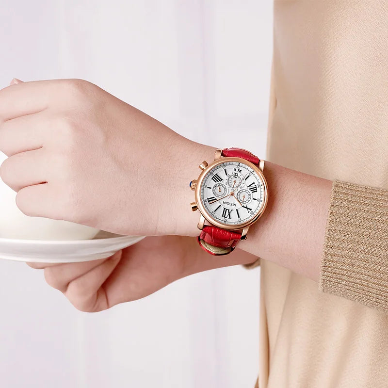 MEGIR 2058 Luxury Ladies Colors Watch Costume Stainless Steel Strap Custom Logo Chronograph Concise Casual Watch Montre Femme
