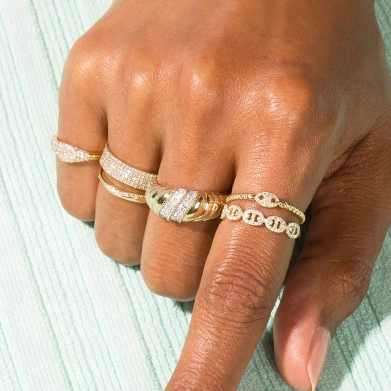 Bague Chaîne Hip-Hop Femme Dorée - Style Punk Empilable