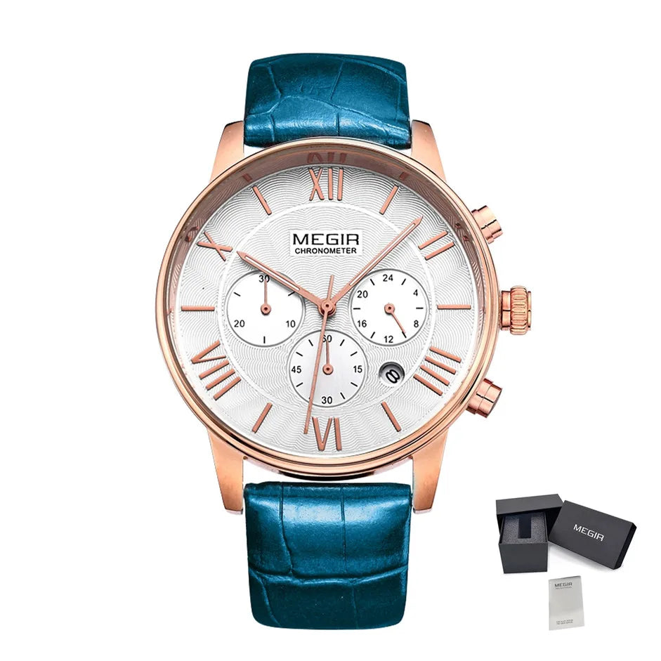 MEGIR 2012 Brown Retro Sports Quartz Men's Watches Large Dial Chronograph Watch Fashion Multifunctional Wrist Watch Montre Homme