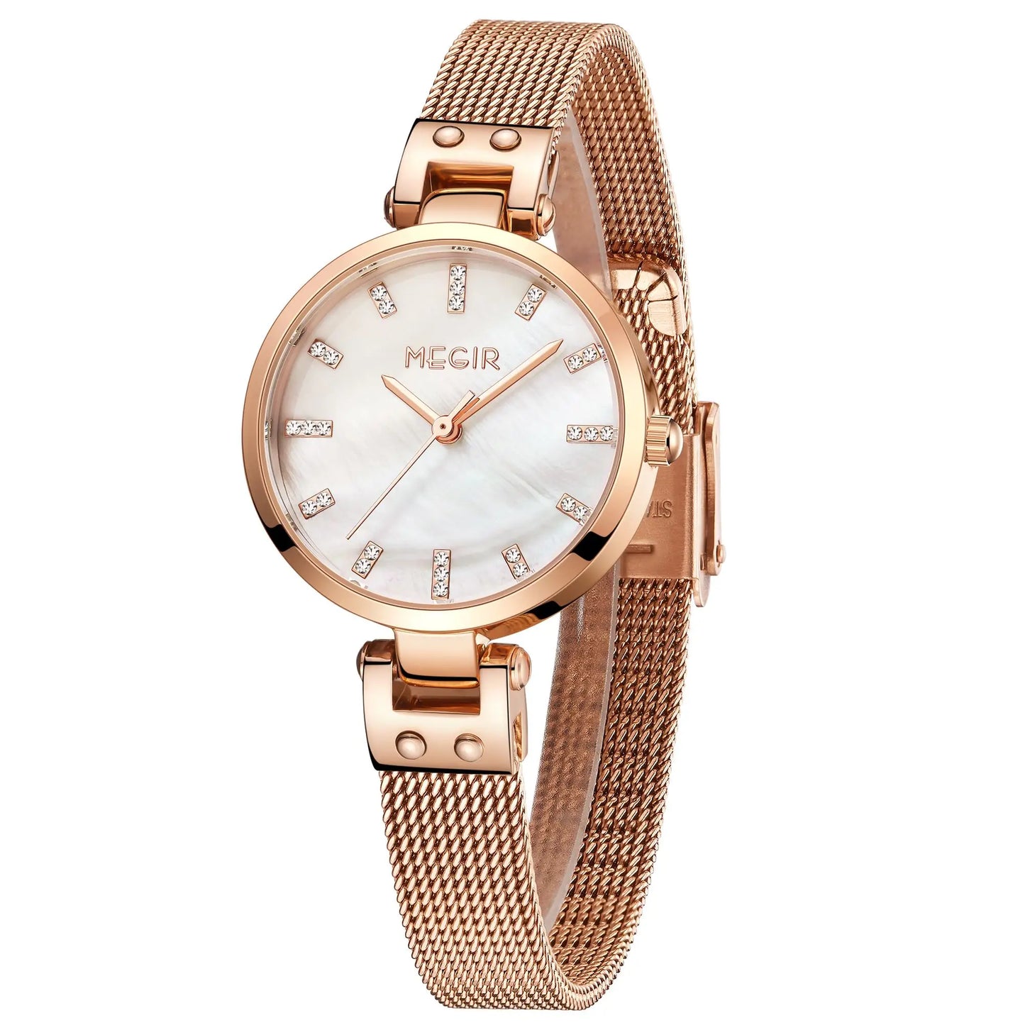 MEGIR 2025 Women's Luxury Top Brand Quartz Watch Waterproof Wristwatch with Stainless Steel Band Round 28mm Dial Montre Femme