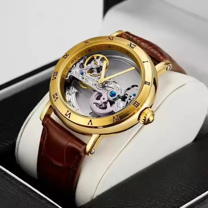 Forsining Watches Men Wrist Skeleton Leather Watches for Men Automatic Mechanical Creative Business Men Watches Montre Homme