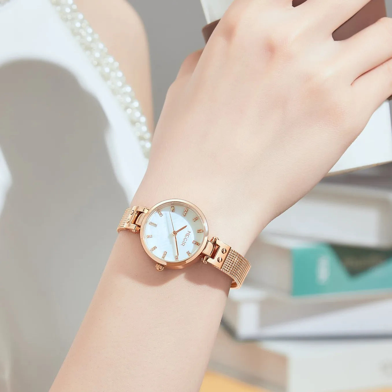 MEGIR 2025 Women's Luxury Top Brand Quartz Watch Waterproof Wristwatch with Stainless Steel Band Round 28mm Dial Montre Femme