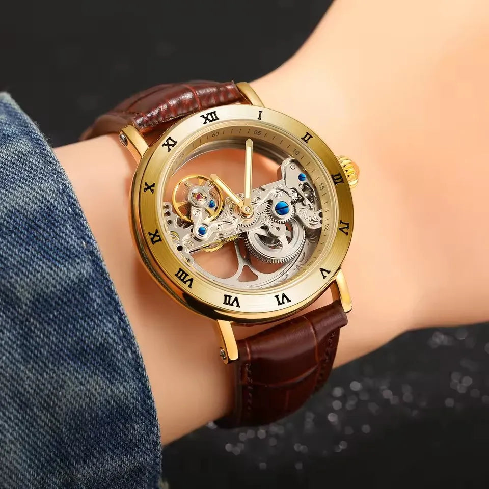 Forsining Watches Men Wrist Skeleton Leather Watches for Men Automatic Mechanical Creative Business Men Watches Montre Homme
