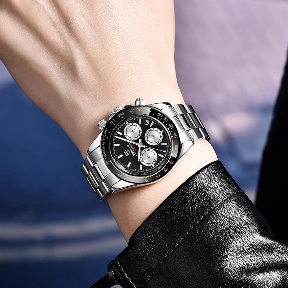 Relojes Hombre 2024 BENYAR nouvelles montres hommes marque de luxe chronographe hommes montres de Sport étanche en acier inoxydable montre à Quartz - Lencensa 