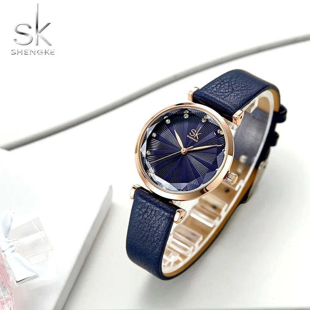 Reloj Mujer bleu confortable bracelet en cuir Montre pour femmes Quartz qualité Montre Femme coupe cadran créatif Relogio Feminino
