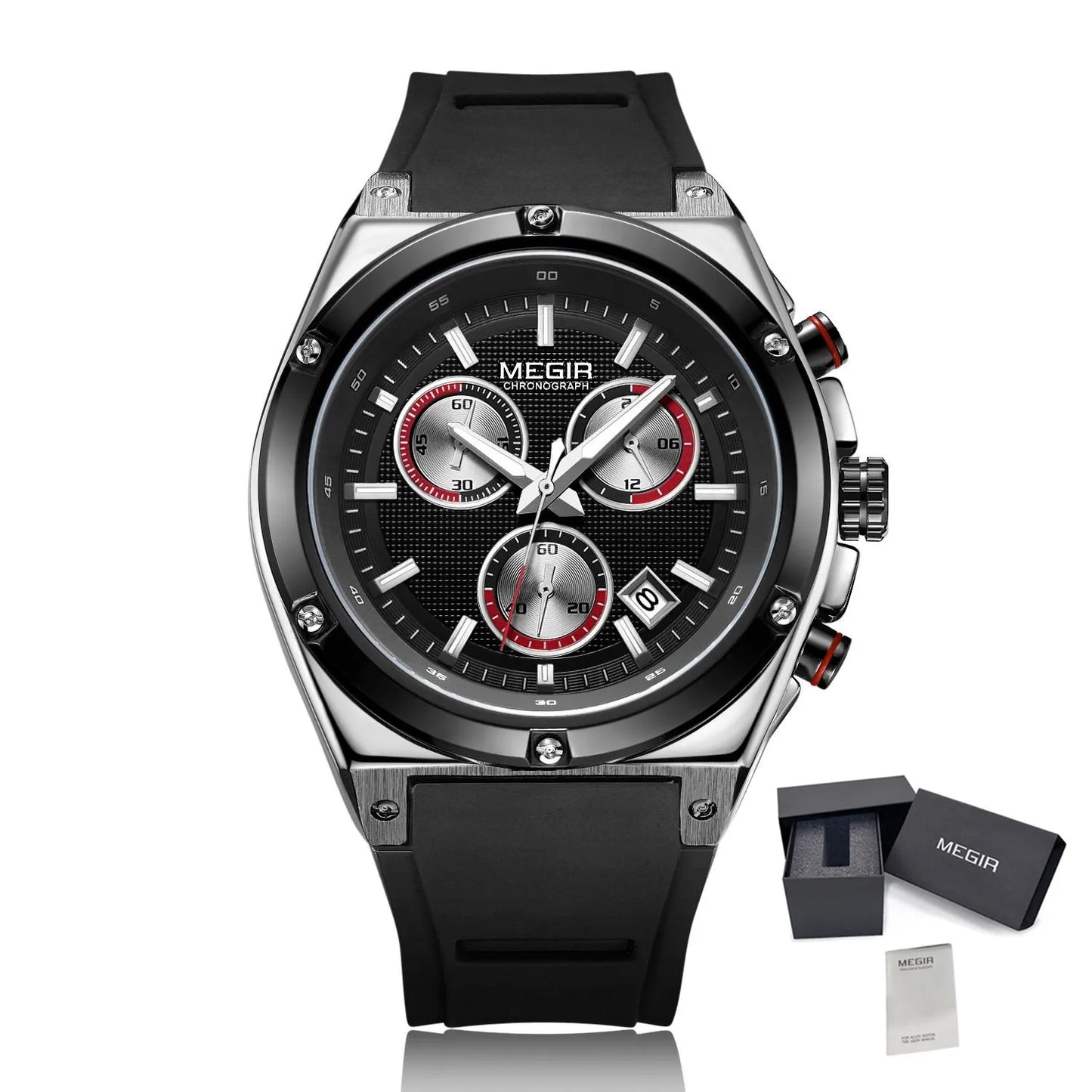 MEGIR 2073 Men Luxury Watches Silicone Quartz Chronograph Fashion Sports Business Wristwatch Luminous Male Clock Montre Homme