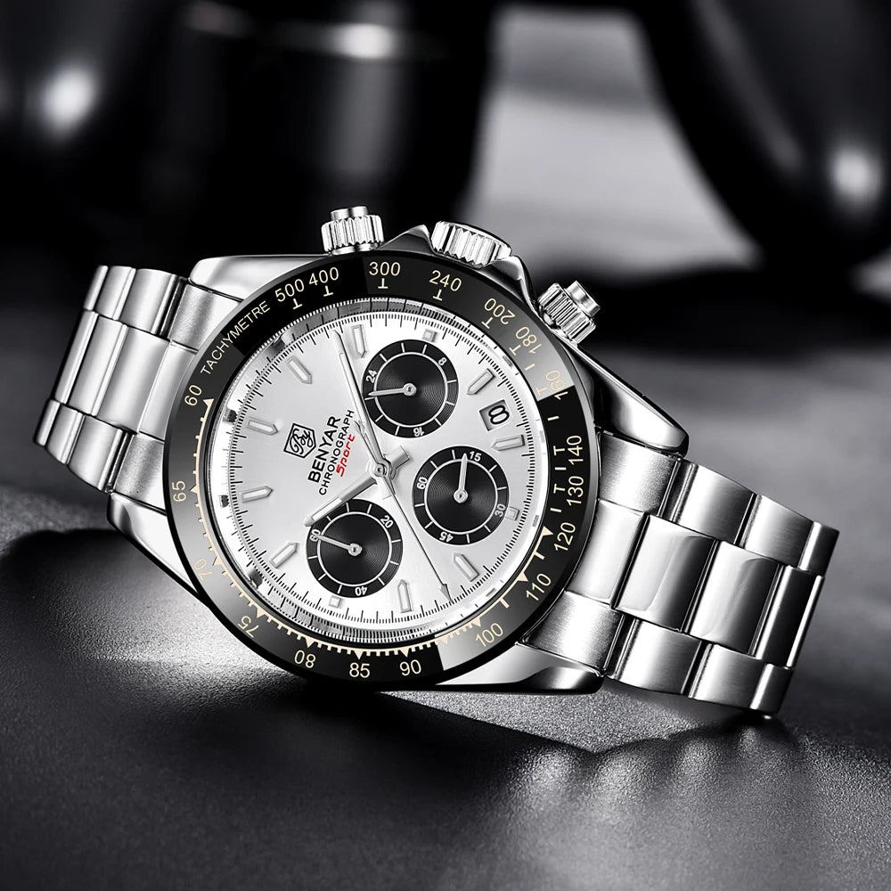 Relojes Hombre 2024 BENYAR nouvelles montres hommes marque de luxe chronographe hommes montres de Sport étanche en acier inoxydable montre à Quartz - Lencensa 