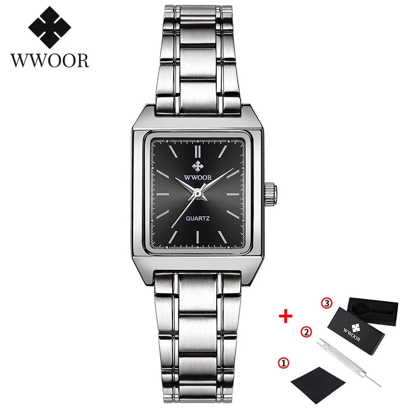 Montre Femme 2024 WWOOR marque de luxe femmes montres mode Rectangle petite Montre Femme Quartz robe dames Bracelet Montre-Bracelet