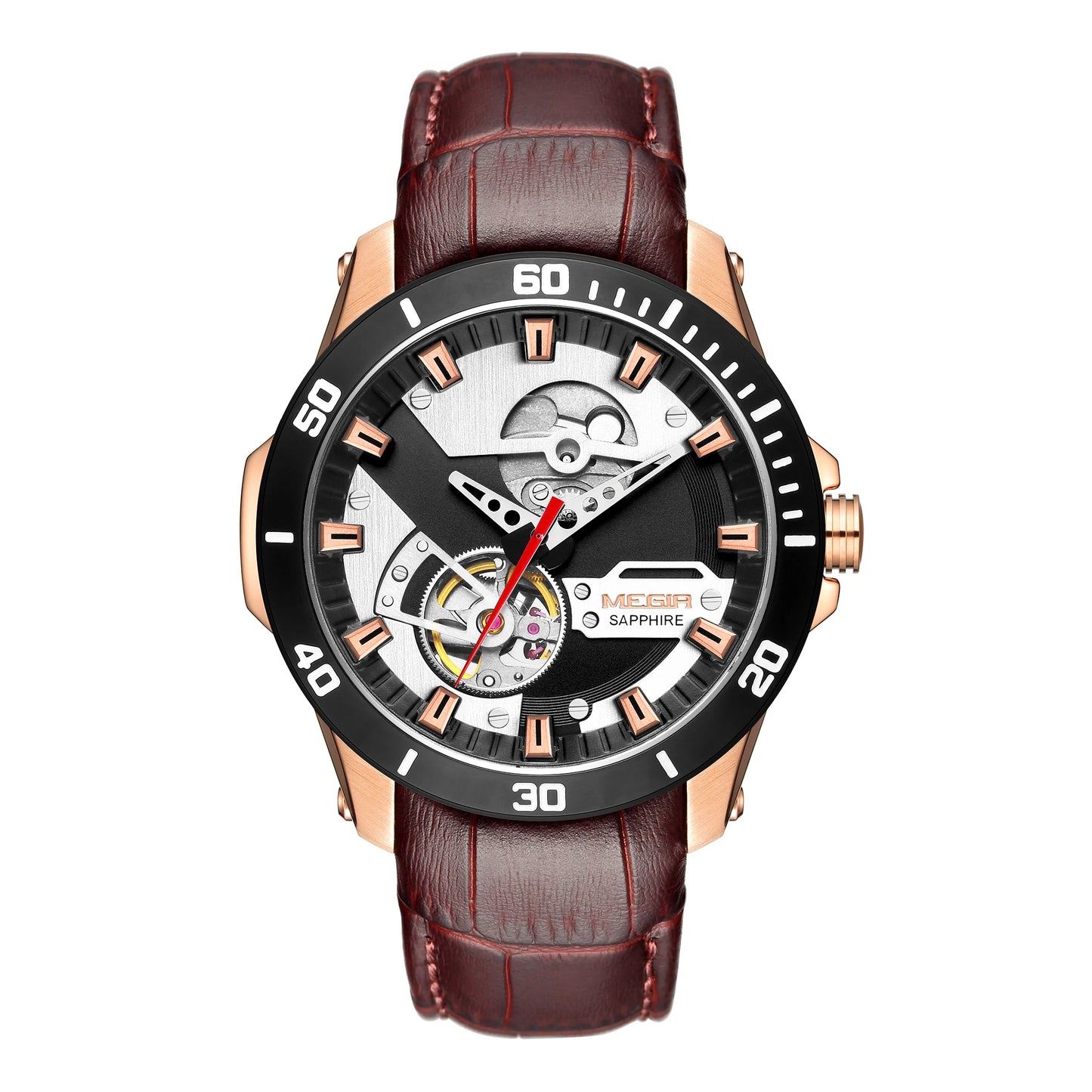 MEGIR 62069 Montre Homme Fashion Leather Watches for Men Sapphire Stainless Steel Automatic Mechanical Watch Sports Watch Clock