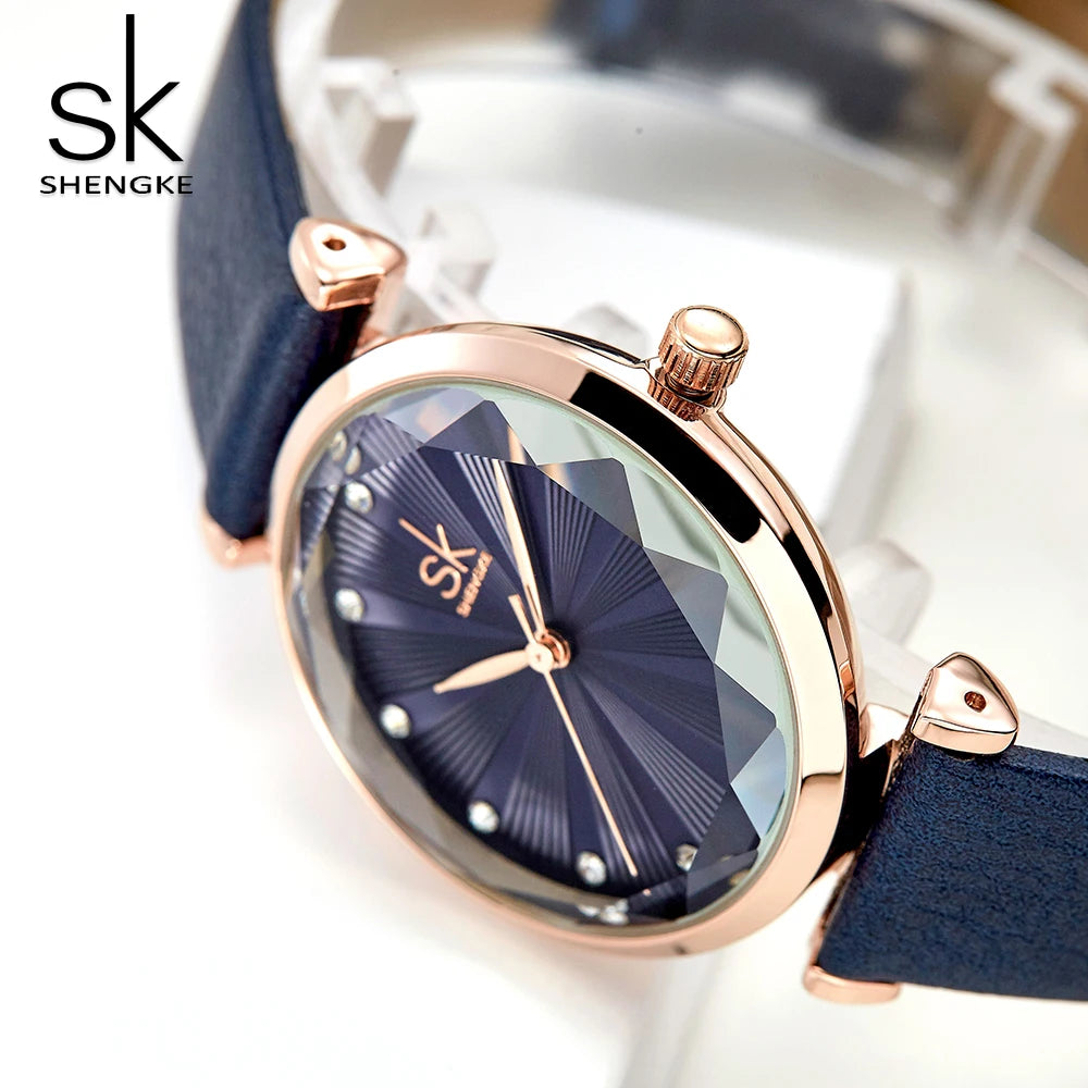 Reloj Mujer bleu confortable bracelet en cuir Montre pour femmes Quartz qualité Montre Femme coupe cadran créatif Relogio Feminino