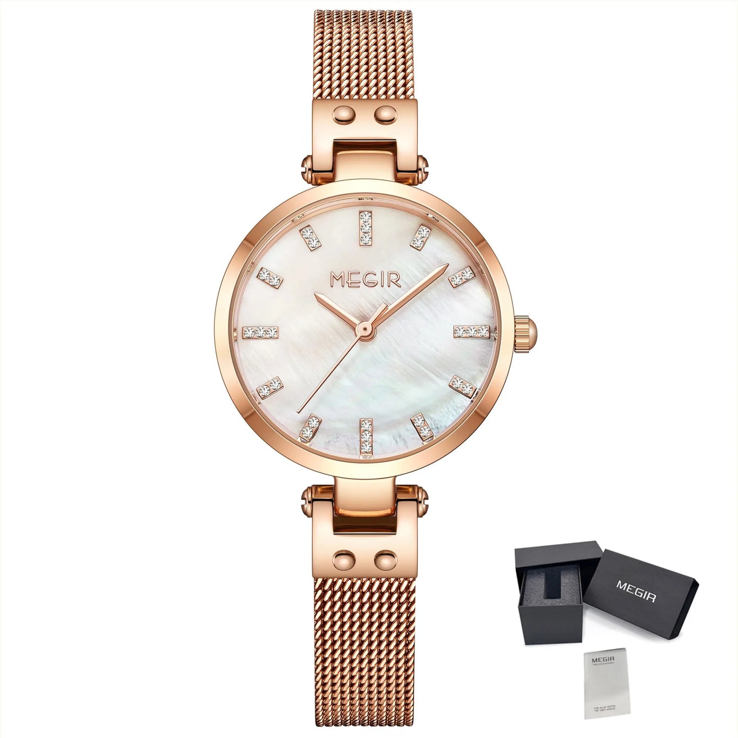 MEGIR 2025 Women's Luxury Top Brand Quartz Watch Waterproof Wristwatch with Stainless Steel Band Round 28mm Dial Montre Femme