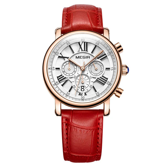 MEGIR 2058 Luxury Ladies Colors Watch Costume Stainless Steel Strap Custom Logo Chronograph Concise Casual Watch Montre Femme
