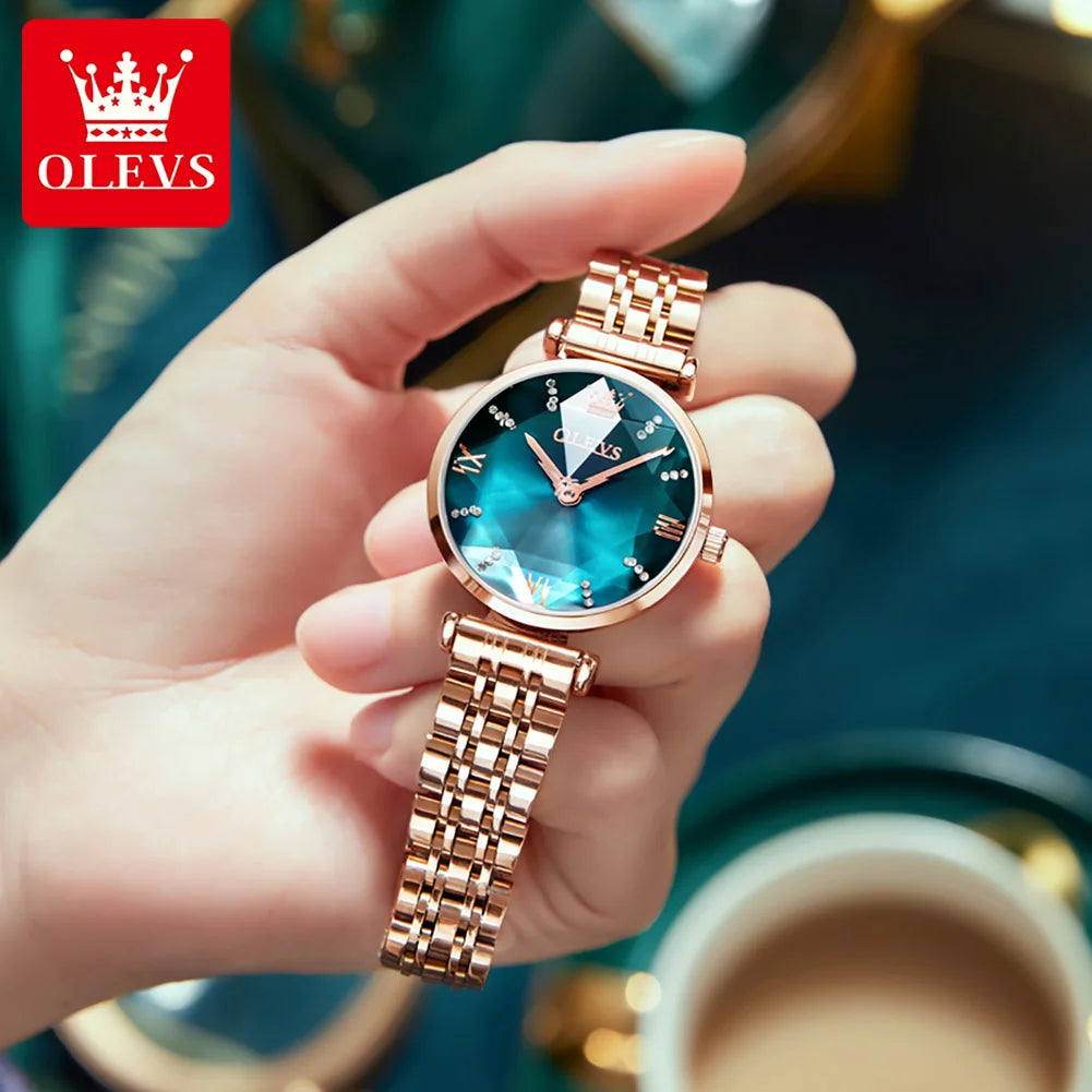 OLEVS 6642 Women Watches Luxury Rose Gold Stainless Steel Waterproof Watch Elegant Ladies Dress Watch Gift for Wife Montre Femme