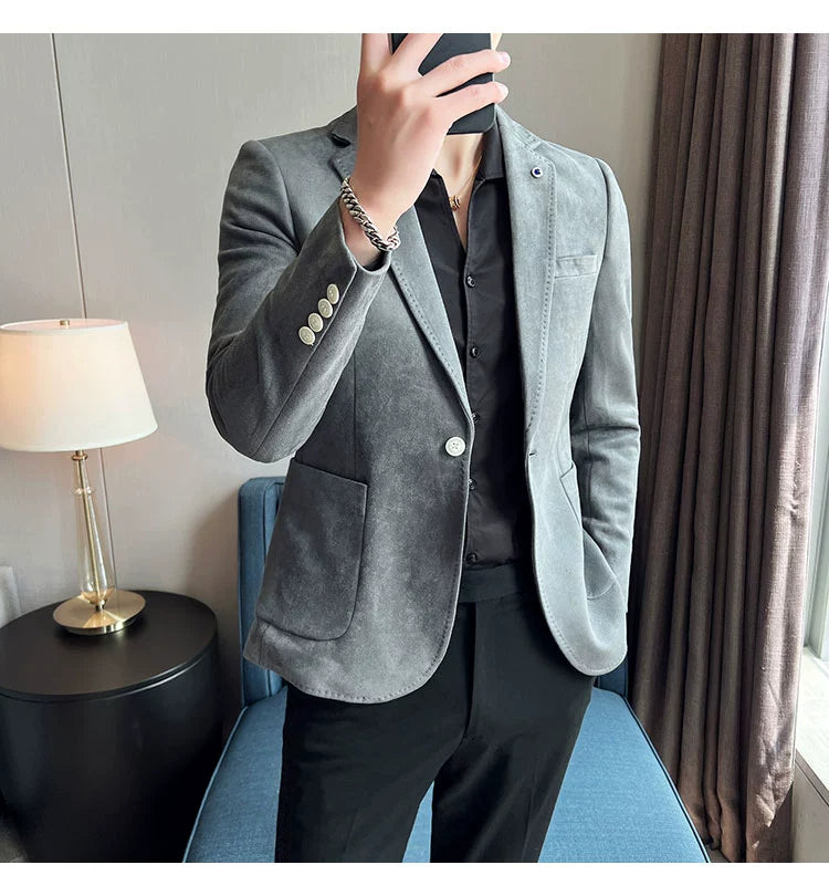 Nouvelle mode costume manteau hommes coupe ajustée peau de cerf velours élégant luxe Blazer manteau affaires décontracté mariage grande taille costume 4XL-S - Lencensa 