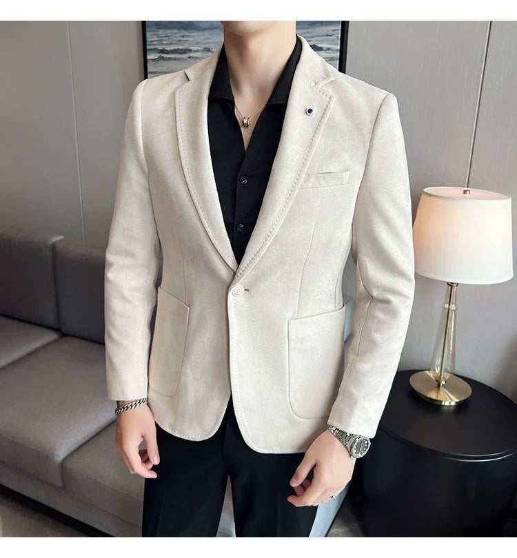 Nouvelle mode costume manteau hommes coupe ajustée peau de cerf velours élégant luxe Blazer manteau affaires décontracté mariage grande taille costume 4XL-S - Lencensa 
