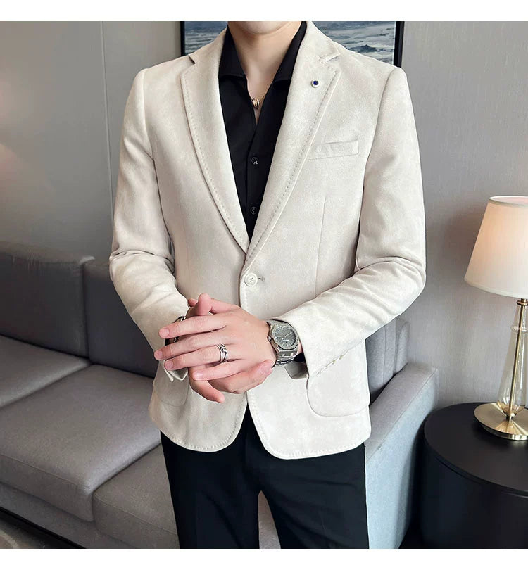 Nouvelle mode costume manteau hommes coupe ajustée peau de cerf velours élégant luxe Blazer manteau affaires décontracté mariage grande taille costume 4XL-S - Lencensa 