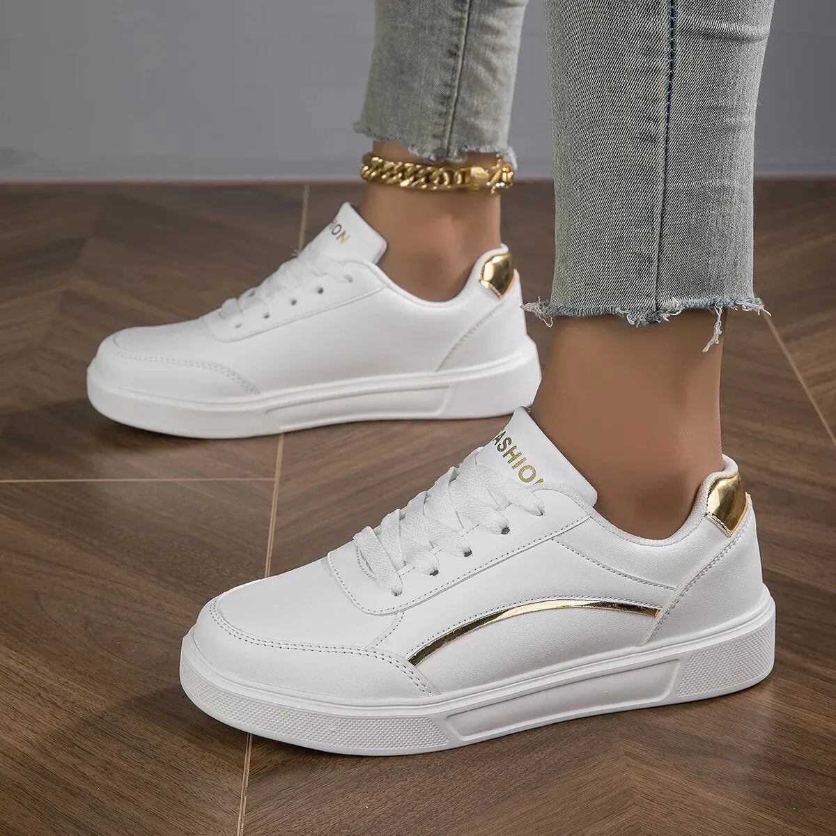 Espadrilles Femme Plateforme - Baskets Décontractées en Cuir