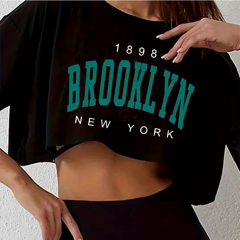 T-shirt Premium Femme Brooklyn LA - Crop Top Qualité Supérieure Sport Décontracté
