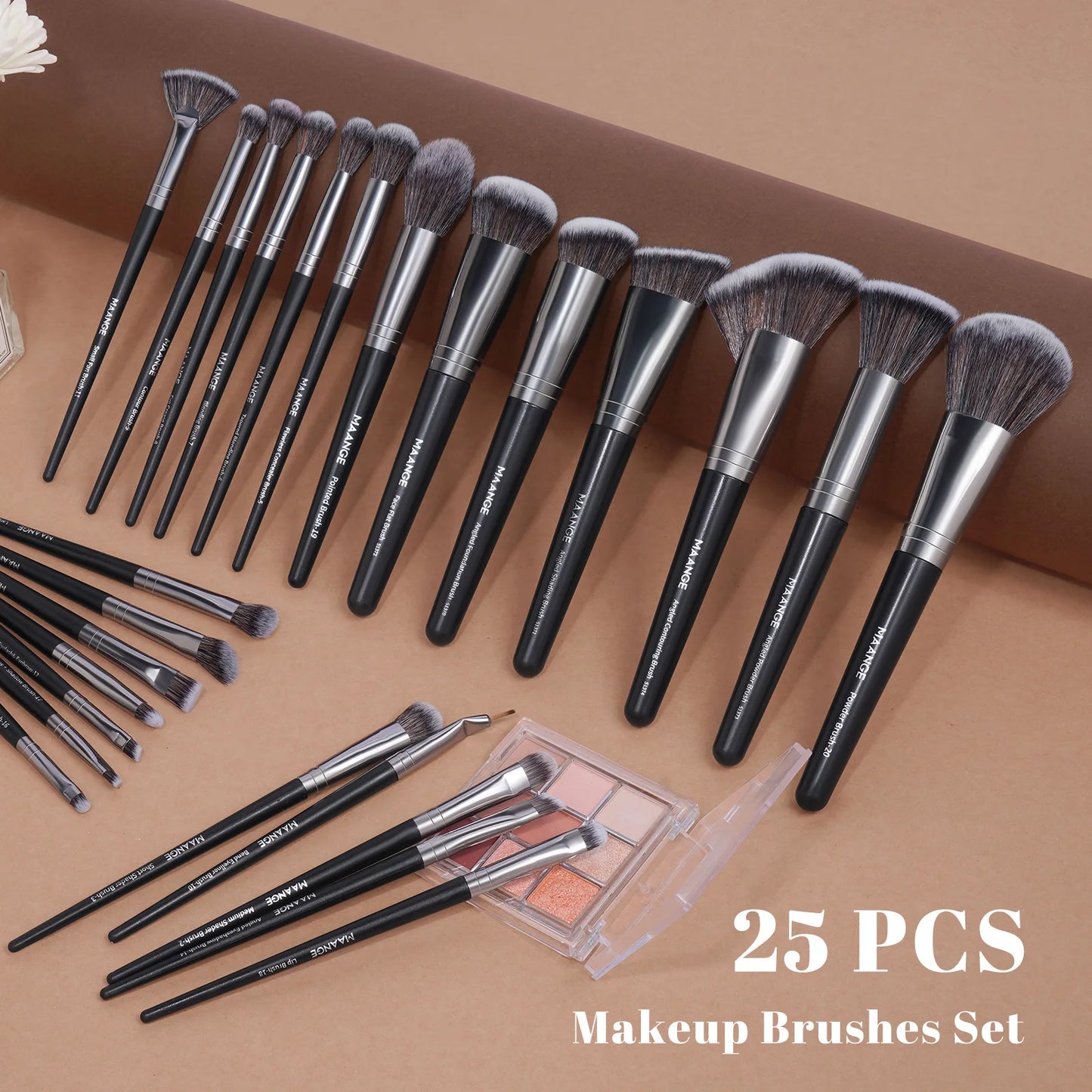 MAANGE-Kit de pinceaux de maquillage professionnels, brosses de beauté pour le visage, les yeux, le fond de teint, le fard à barrage, le contour, coffret cadeau, 25 pièces - Lencensa 