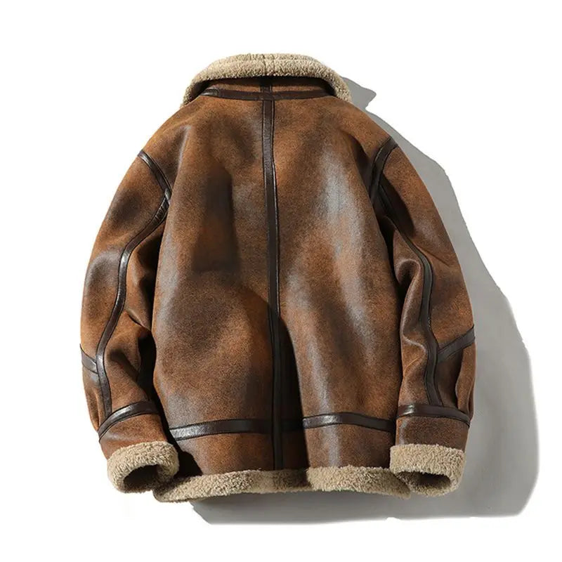 Veste Daim Premium Lencensa - Hiver Fausse Peau Mouton Moto - Qualité Exceptionnelle Vintage