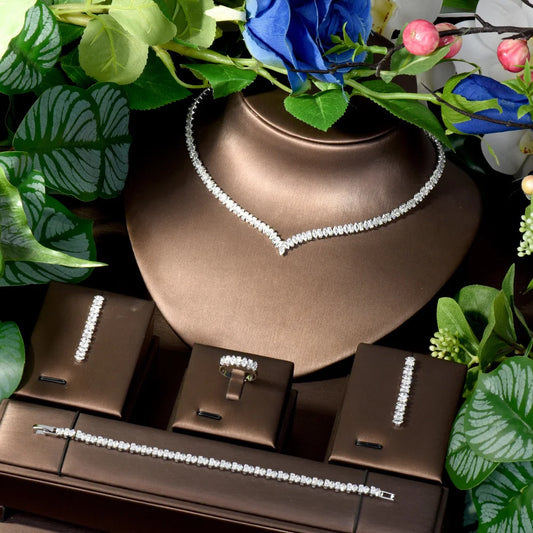 Ensemble Bijoux Luxe 4 Pièces - Collier et Boucles d'Oreilles Zircone