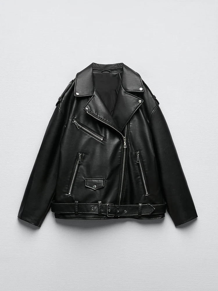 Veste Cuir Premium Femme - Blouson Motard Noir Haute Qualité avec Ceinture