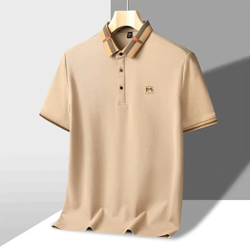 Marque de luxe logo polo à manches courtes hommes été nouveau haut de gamme en soie coton respirant Paul T-shirt mode décontracté vêtements pour hommes - Lencensa 