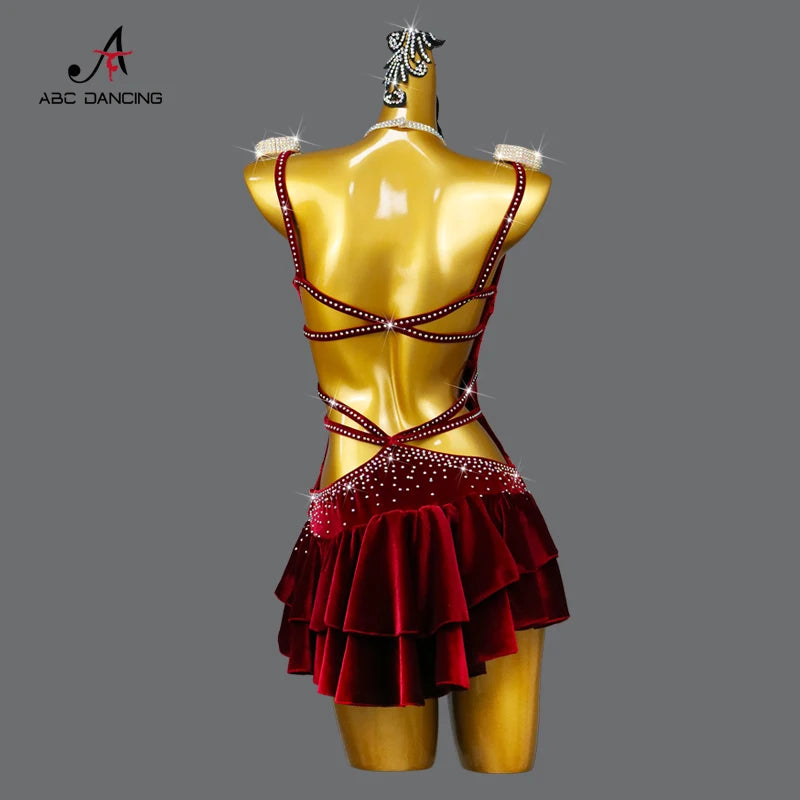 Robe de Danse Latine Velours - Costume Cha-Cha Sexy Femme