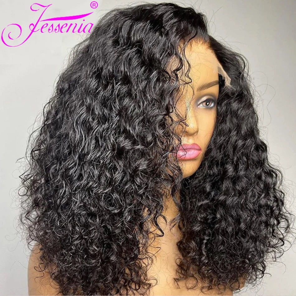Perruque 8 à 16 pouces vague d'eau Bob perruques cheveux humains porter et Go sans colle 13X4 HD dentelle transparente brésilienne profonde bouclée Bob perruques