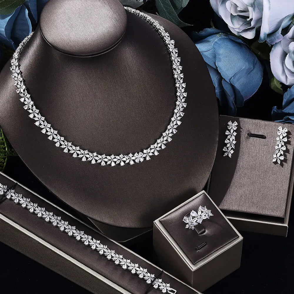 Ensemble de bijoux de mariée en zircone cubique, ensemble de quatre pièces de luxe pour fête de mariage en cristal de dubaï, offre spéciale en asie centrale, nouvelle collection 2023