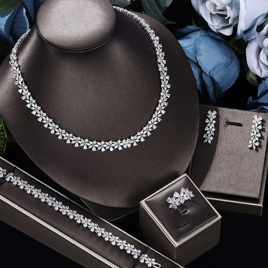 Ensemble de bijoux de mariée en zircone cubique, ensemble de quatre pièces de luxe pour fête de mariage en cristal de dubaï, offre spéciale en asie centrale, nouvelle collection 2023