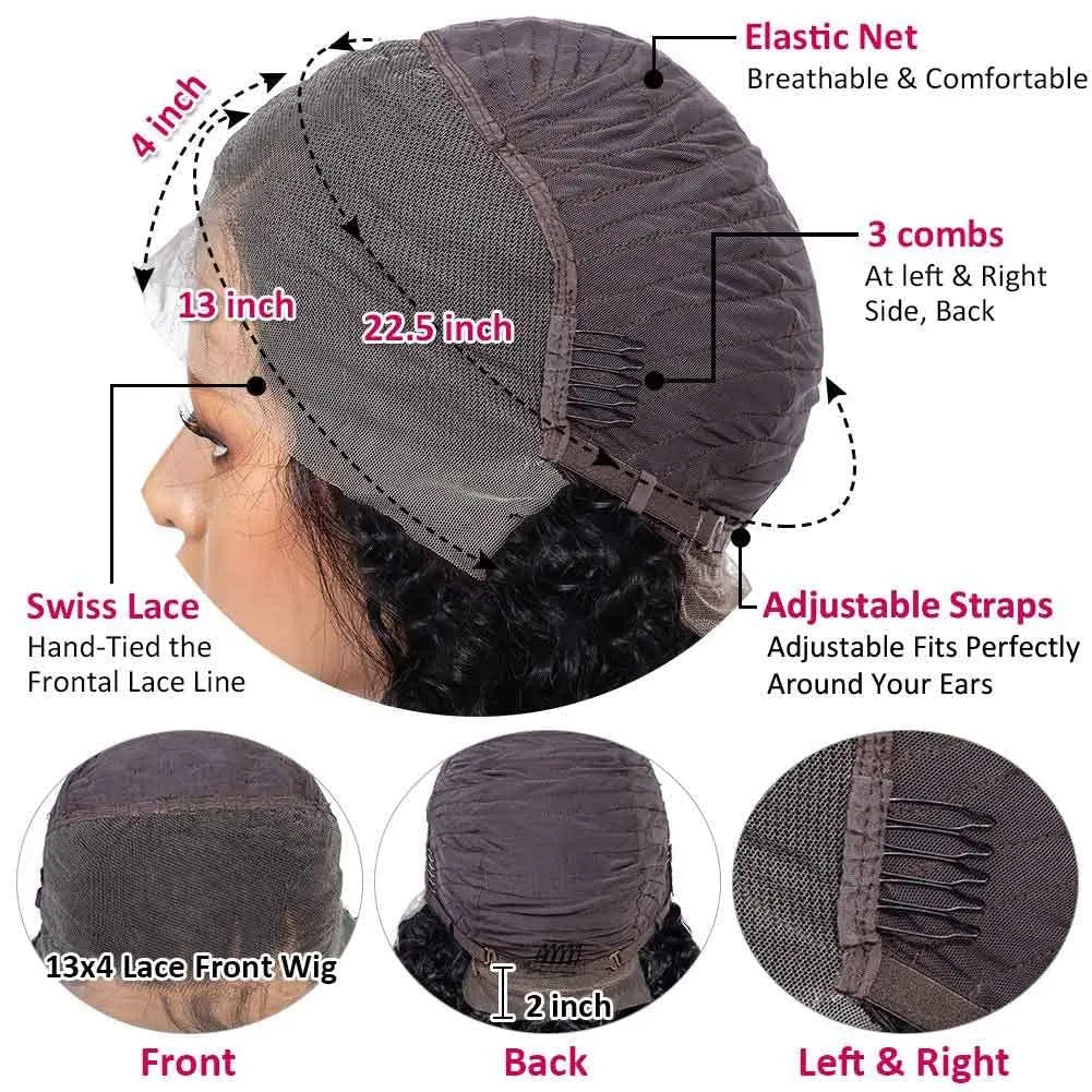 Perruque Bob brésilienne ondulée courte bouclée 8-16 perruque Lace Closure perruque vague d'eau 13x4 dentelle avant perruques de cheveux humains pour les femmes noires