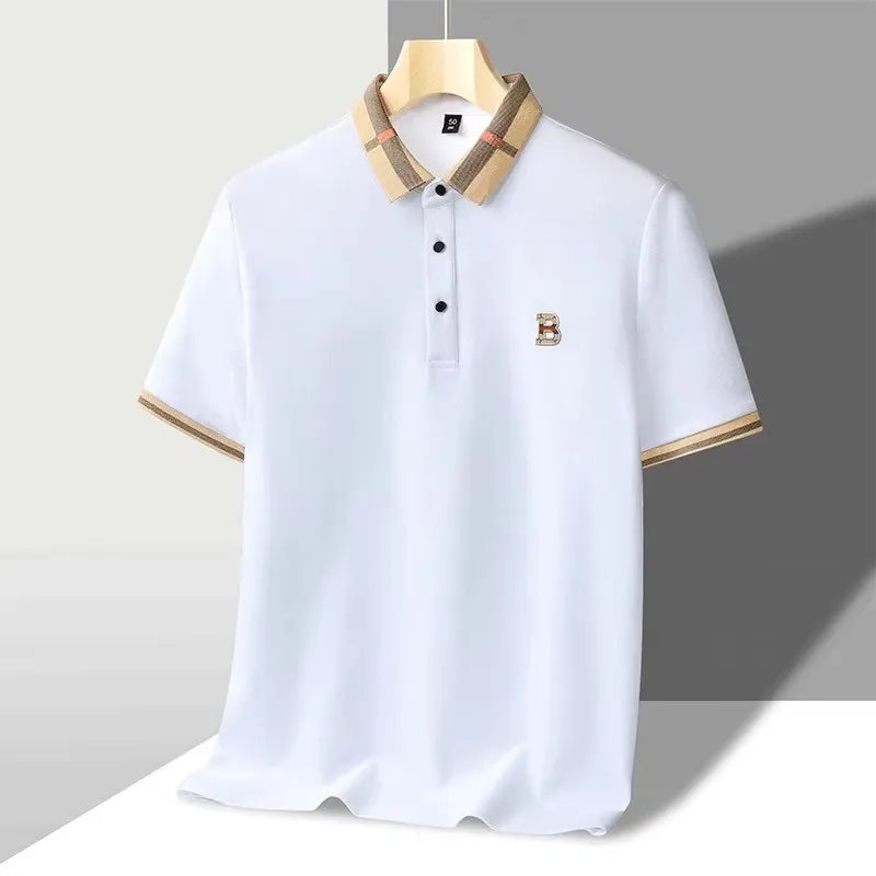 Marque de luxe logo polo à manches courtes hommes été nouveau haut de gamme en soie coton respirant Paul T-shirt mode décontracté vêtements pour hommes - Lencensa 