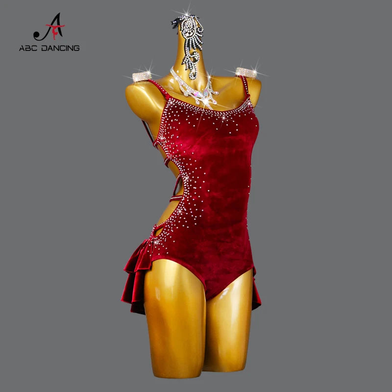 Robe de Danse Latine Velours - Costume Cha-Cha Sexy Femme