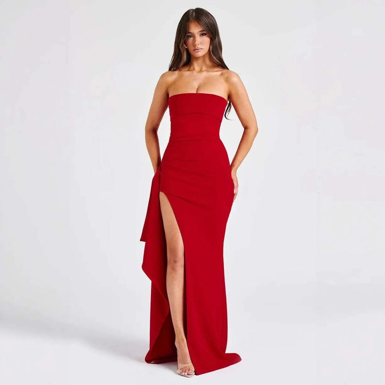 Robe de Soirée Élégante Lencensa - Dos Nu Volants Fente Maxi 2025