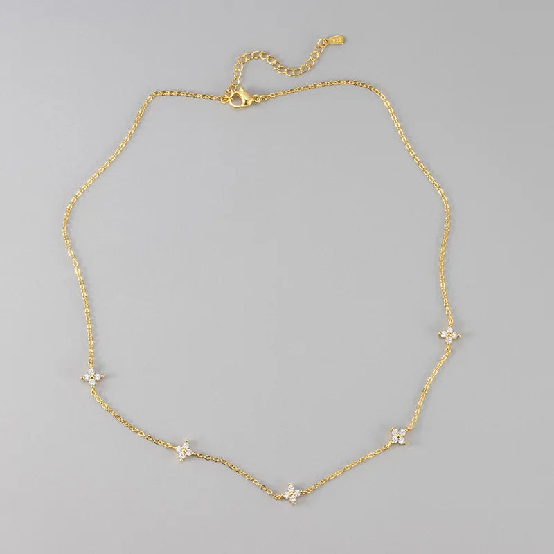 Colliers en acier inoxydable et Zircon pour femmes, plaqué or 18 carats, chaîne à quatre feuilles d'herbe, bijoux de luxe, cadeau, nouvelle collection