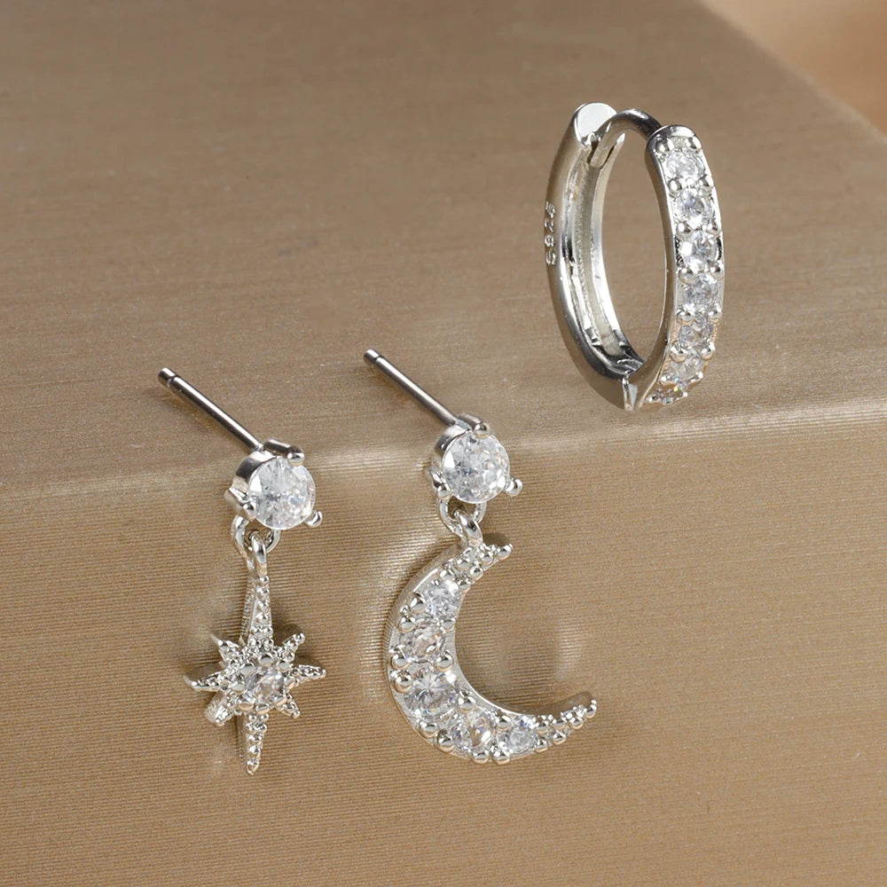 3 pièces de luxe étoile pendentif Piercing boucles d'oreilles ensemble pour les femmes en acier inoxydable Zircon Punk clous d'oreille boucle d'oreille dame bijoux aretes