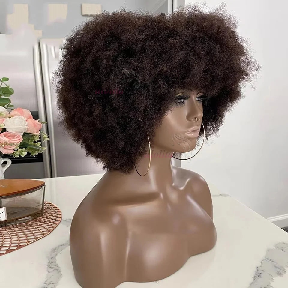 Cheveux péruviens Pixie court Afro crépus bouclés Bob coupe rebondissant pas cher pleine Machine faite perruques de cheveux humains pour les femmes noires sans colle Remy