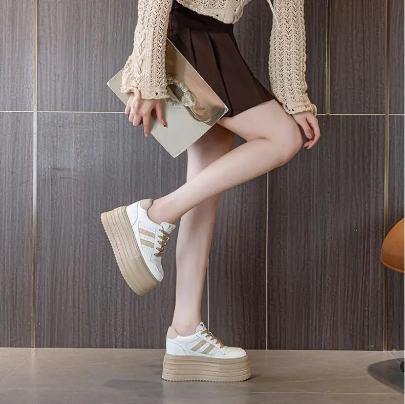Lencensa - Baskets Compensées Femme Premium | Chaussures Cuir Véritable 10cm de Qualité Supérieure