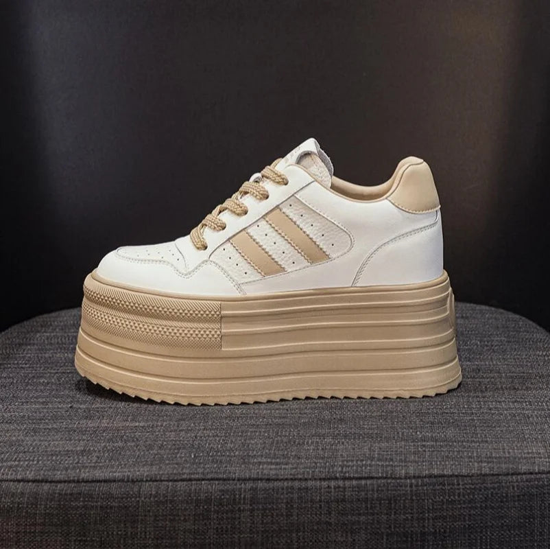 Lencensa - Baskets Compensées Femme Premium | Chaussures Cuir Véritable 10cm de Qualité Supérieure