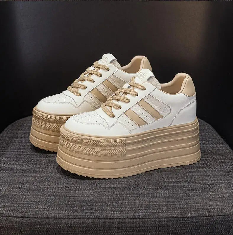 Lencensa - Baskets Compensées Femme Premium | Chaussures Cuir Véritable 10cm de Qualité Supérieure