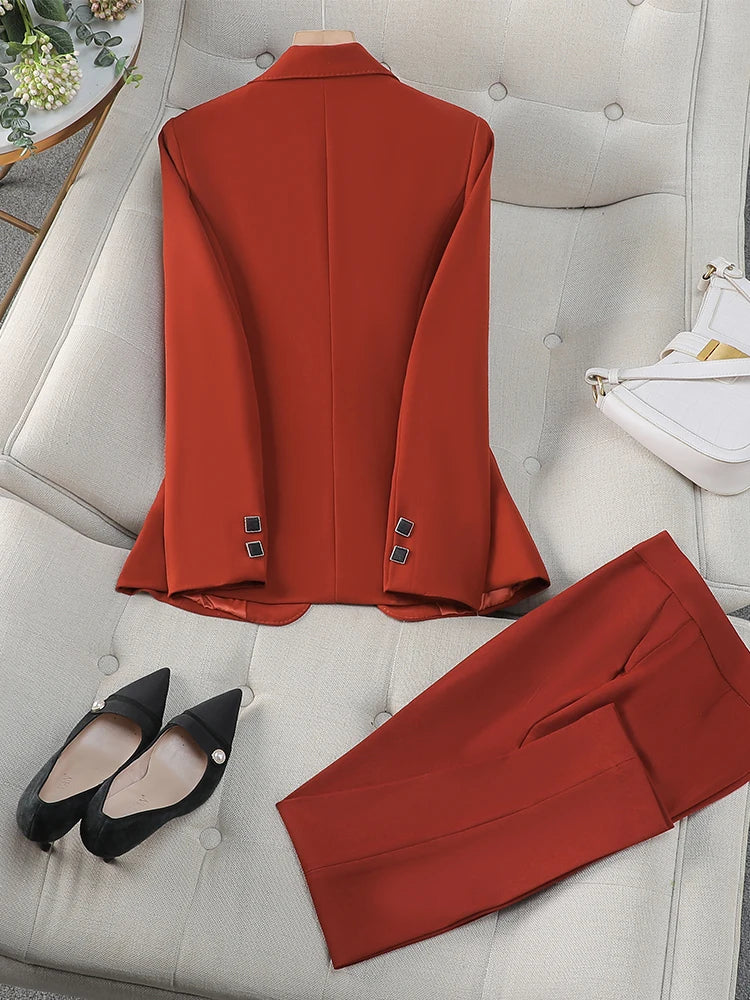 Costume pantalon pour femme, tenue de bureau, tenue de travail, ensemble 2 pièces, Blazer formel, veste et pantalon, automne et hiver - Lencensa 