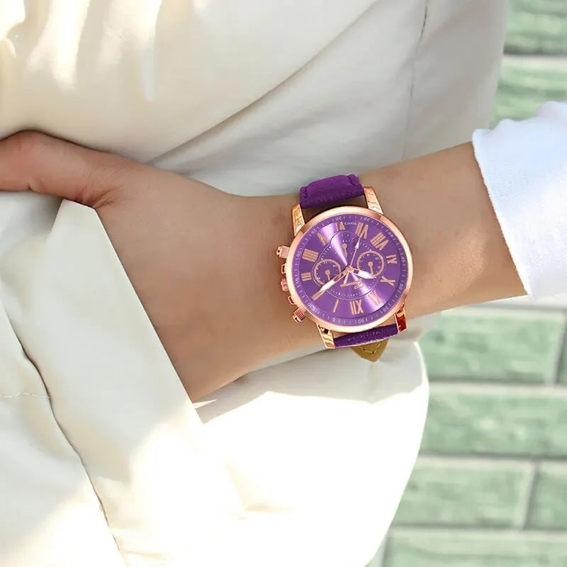 Reloj Mujer Mode Femmes Montres Dames Violet En Cuir Quartz Montre-Bracelet pour Femmes Bussiness Casual Montre Relogio Feminino