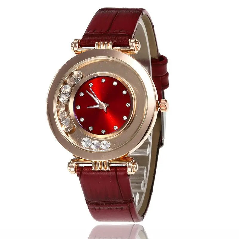 Montre à Quartz Analogique avec Ceinture en Cuir et Diamant pour Femme, Accessoire de Luxe